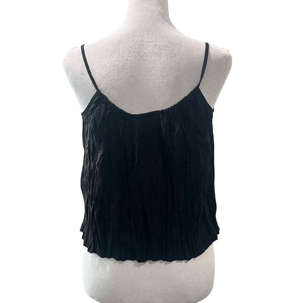 J.Crew Crinkled Tank Top Women XS Black Tie-Front Camisole Minimalist Whimsigoth - Picture 2 of 8
